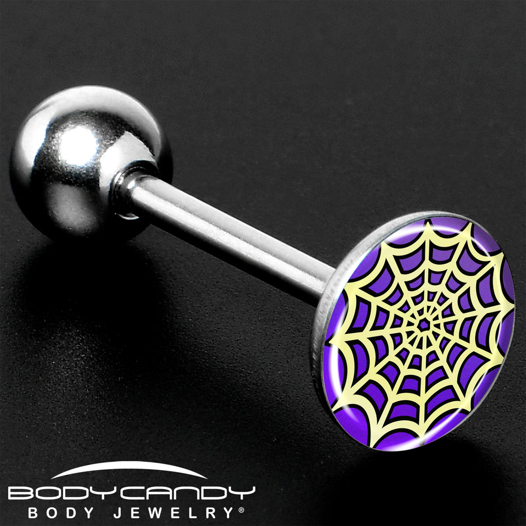 BodyCandy Two Tone Spider Web Barbell Tongue Ring by Onyx O — size reference