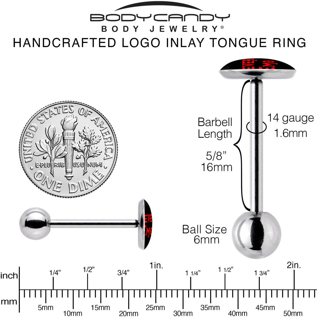 BodyCandy Black Red 4 Ever Emo Barbell Tongue Ring by Onyx O — back view