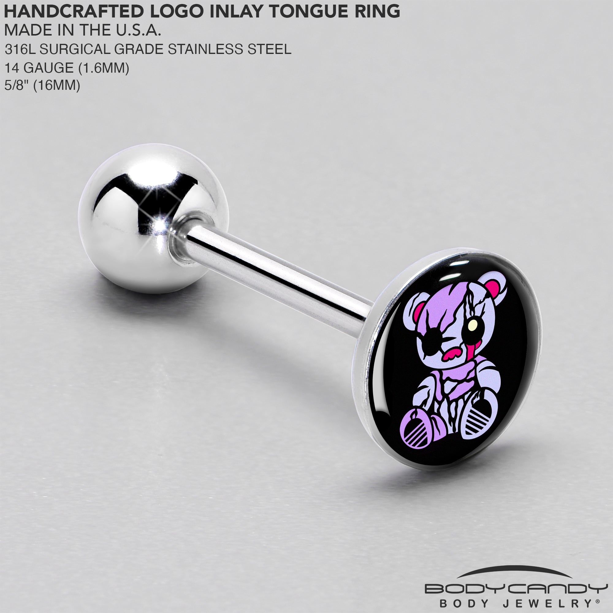 BodyCandy Attitude Teddy Bear Barbell Tongue Ring by Onyx O — side view