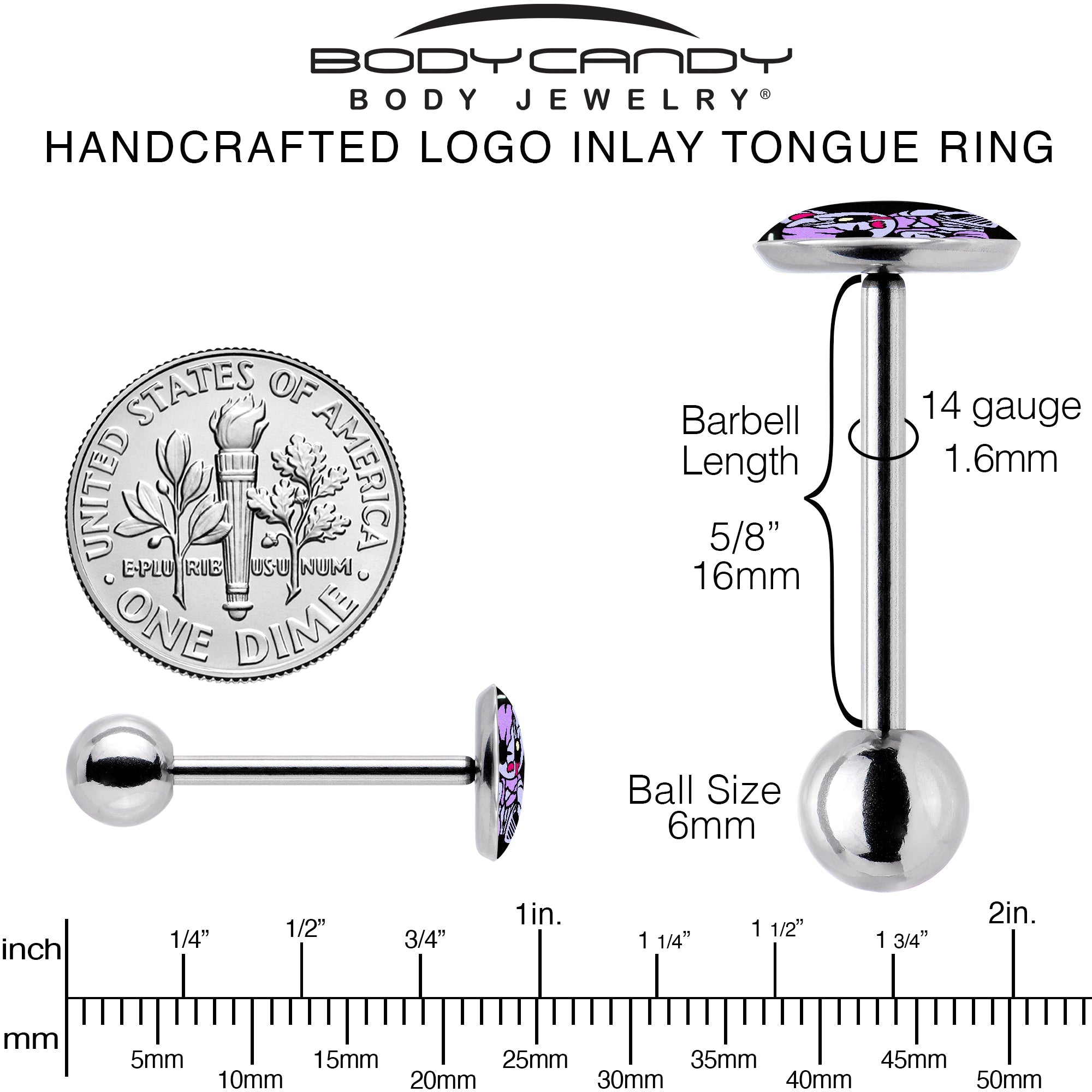 BodyCandy Attitude Teddy Bear Barbell Tongue Ring by Onyx O — back view