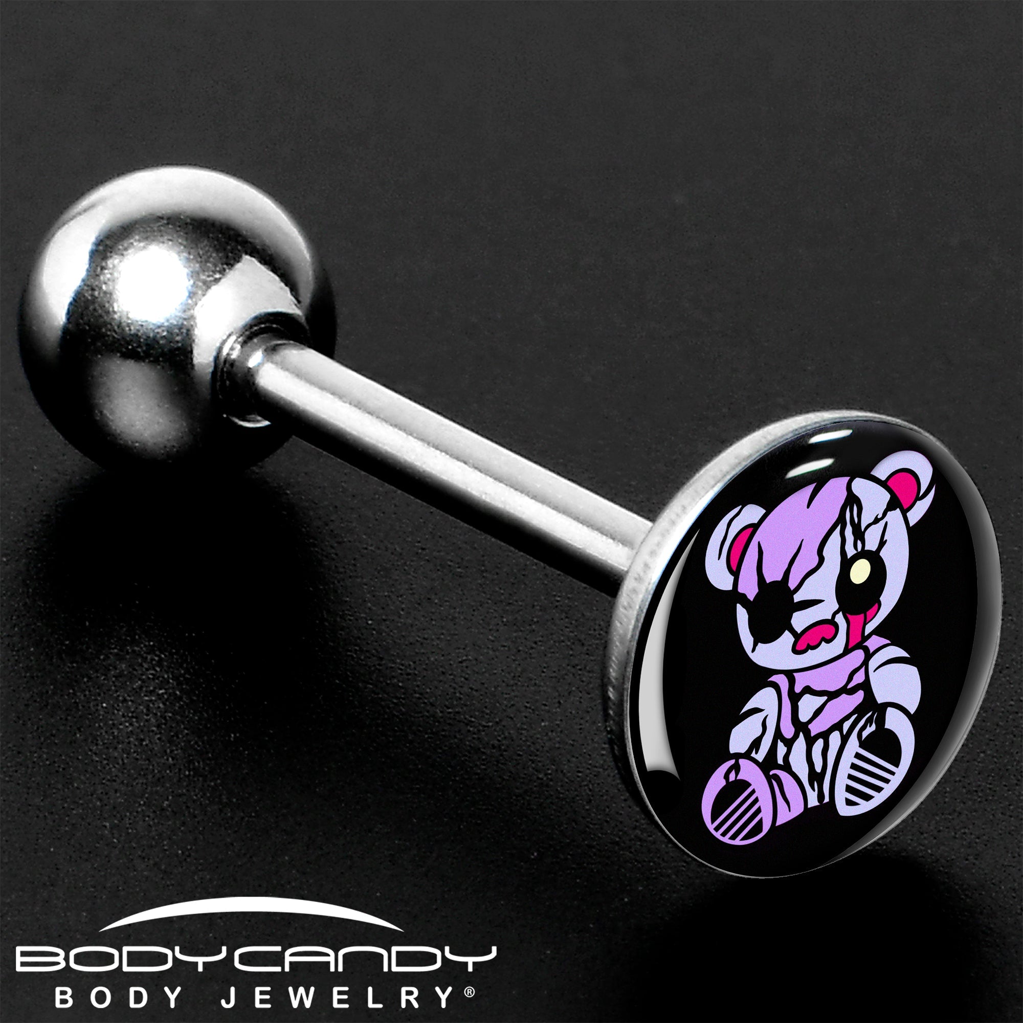 BodyCandy Attitude Teddy Bear Barbell Tongue Ring by Onyx O — size reference