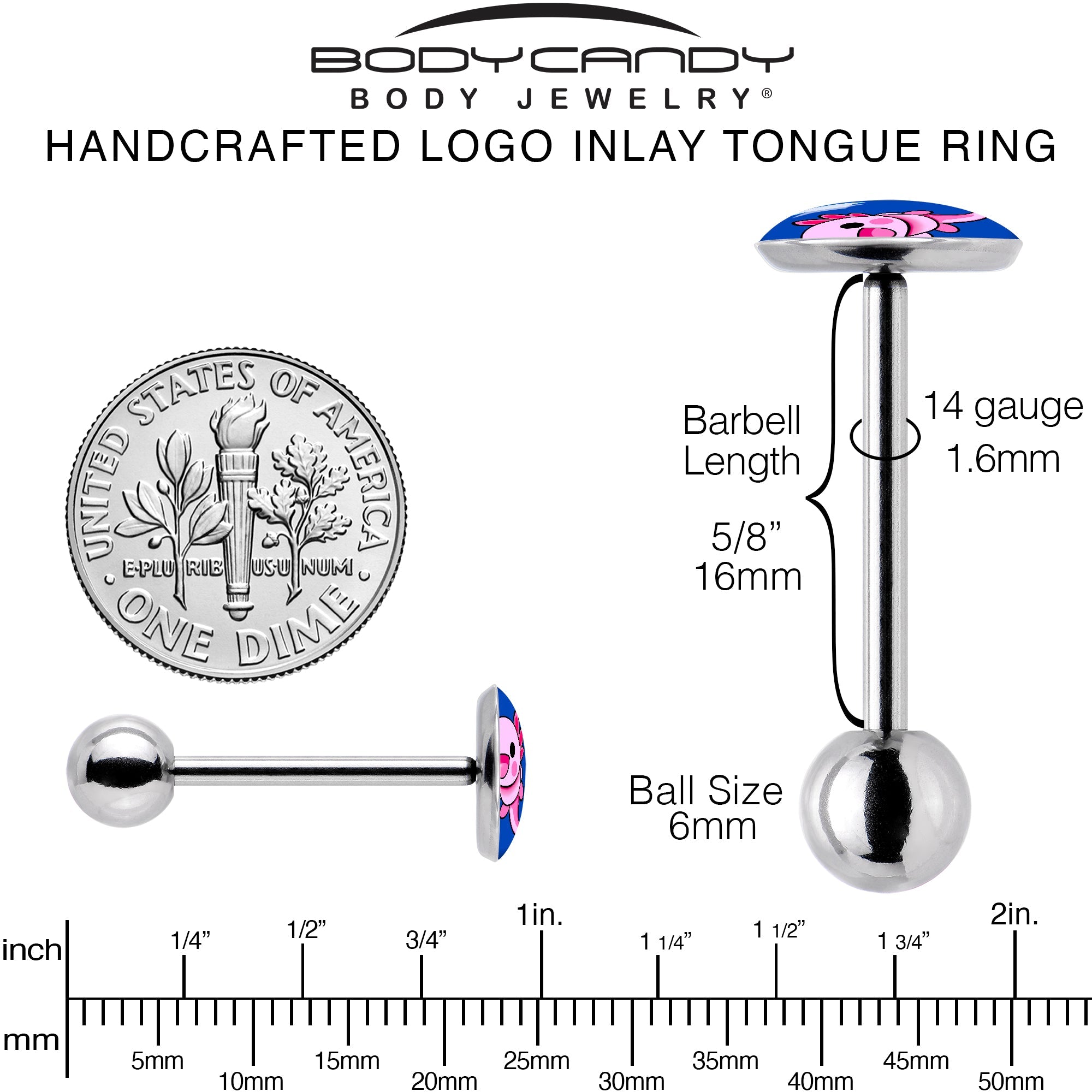 BodyCandy Adorable Axolotl Barbell Tongue Ring by Onyx O — back view