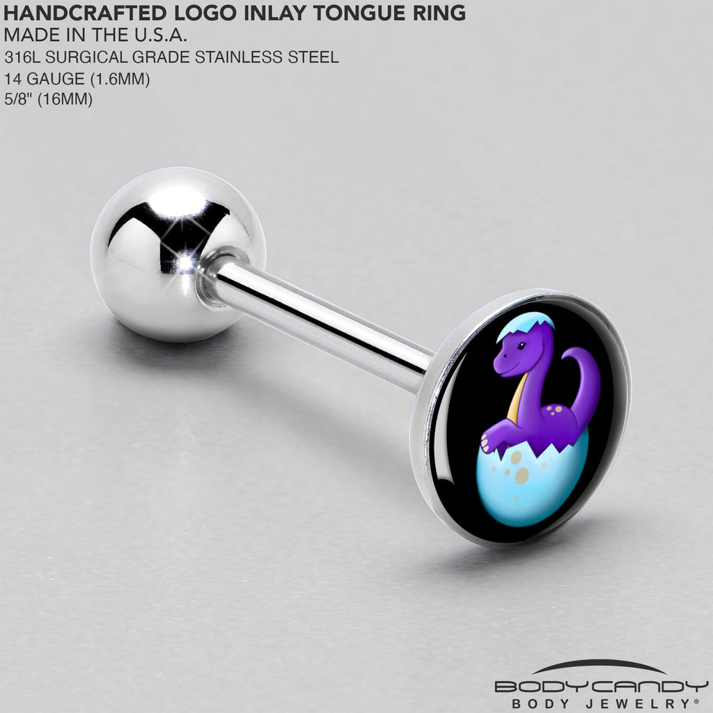 BodyCandy Baby Dinosaur Barbell Tongue Ring by Onyx O — side view