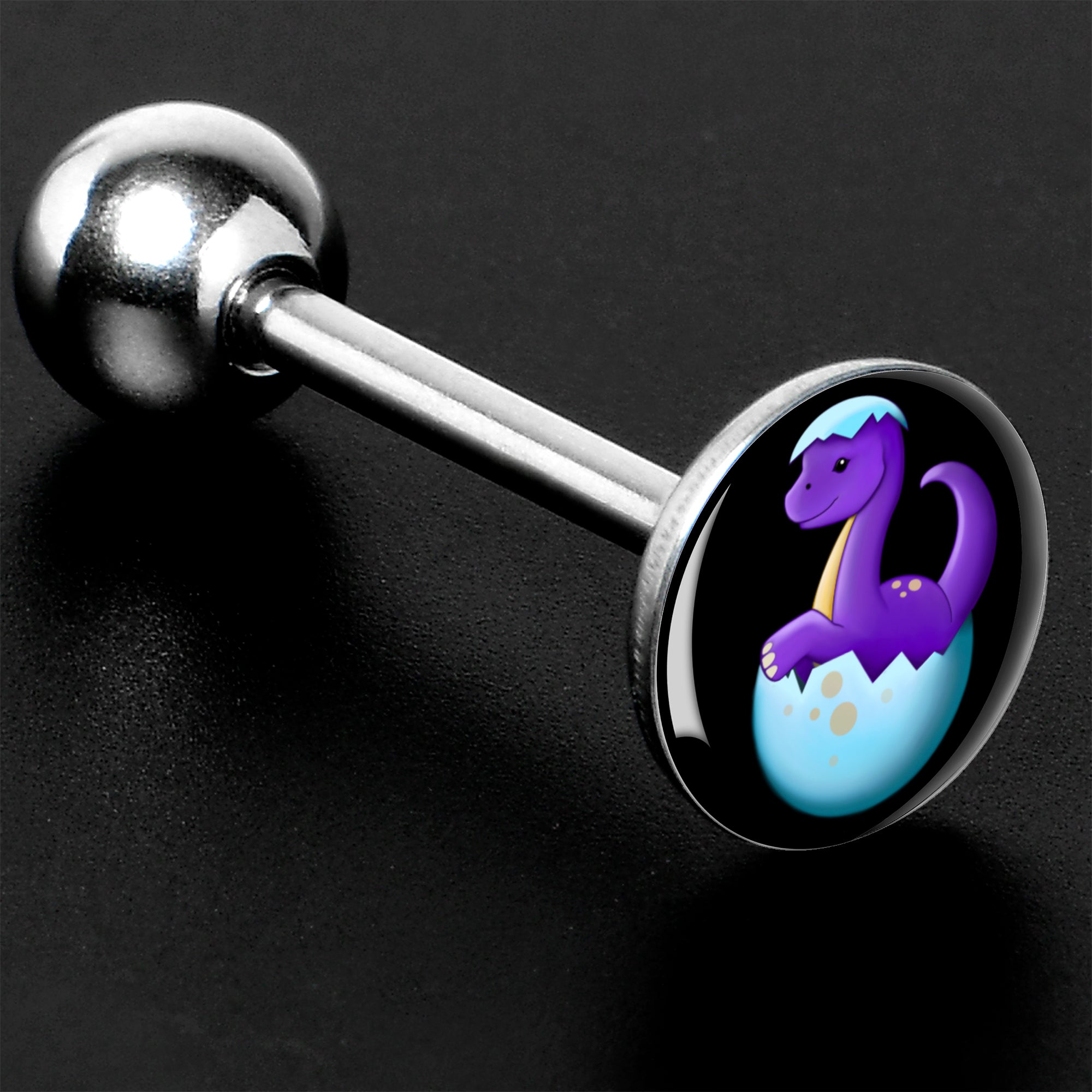 BodyCandy Baby Dinosaur Barbell Tongue Ring by Onyx O — size reference