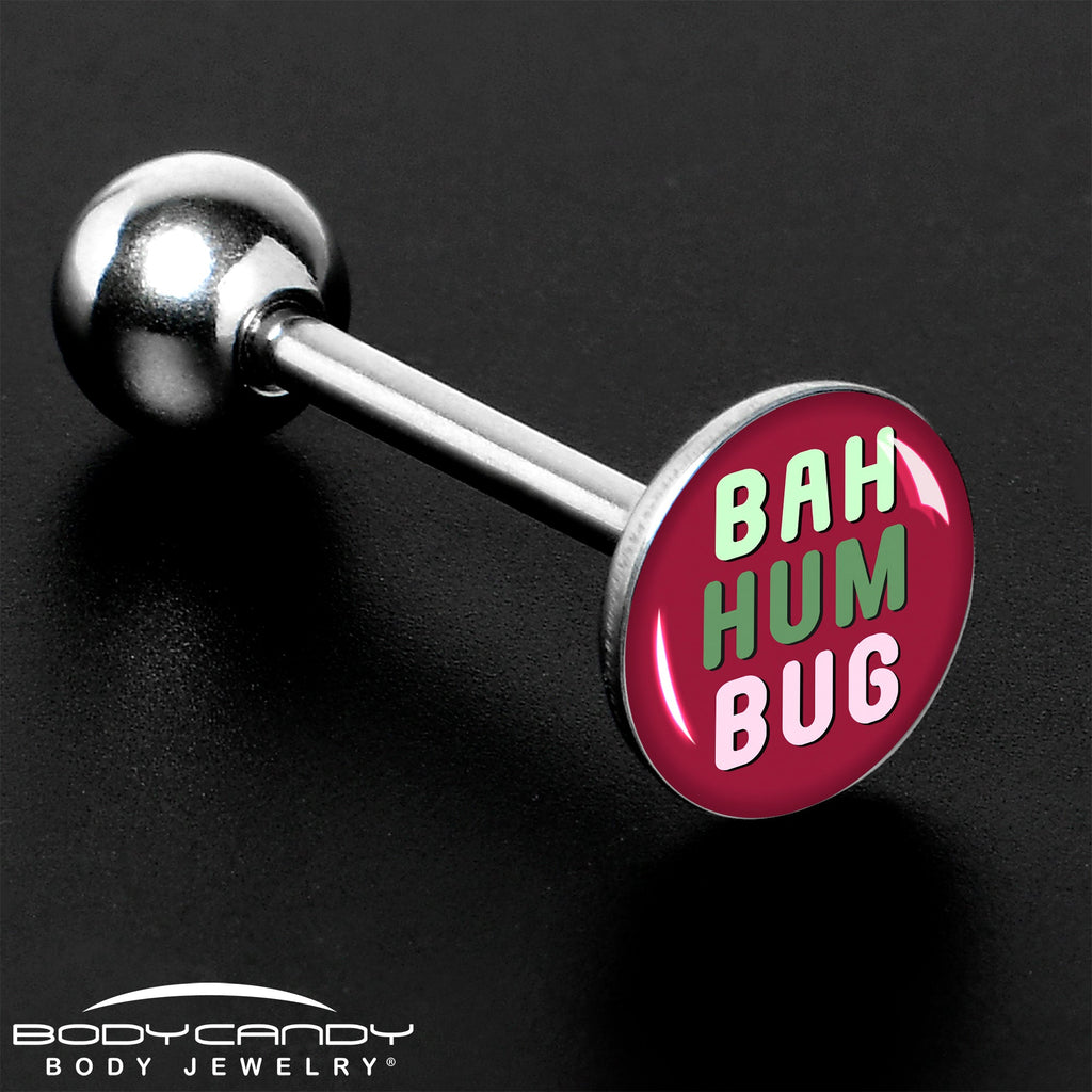 BodyCandy Bah Humbug Holiday Grouch Barbell Tongue Ring by Onyx O — size reference