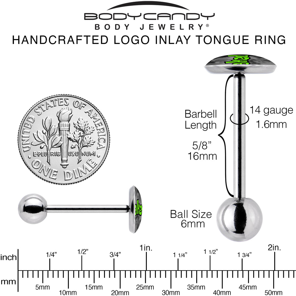 BodyCandy Logo Baked Stoner Barbell Tongue Ring by Onyx O — back view