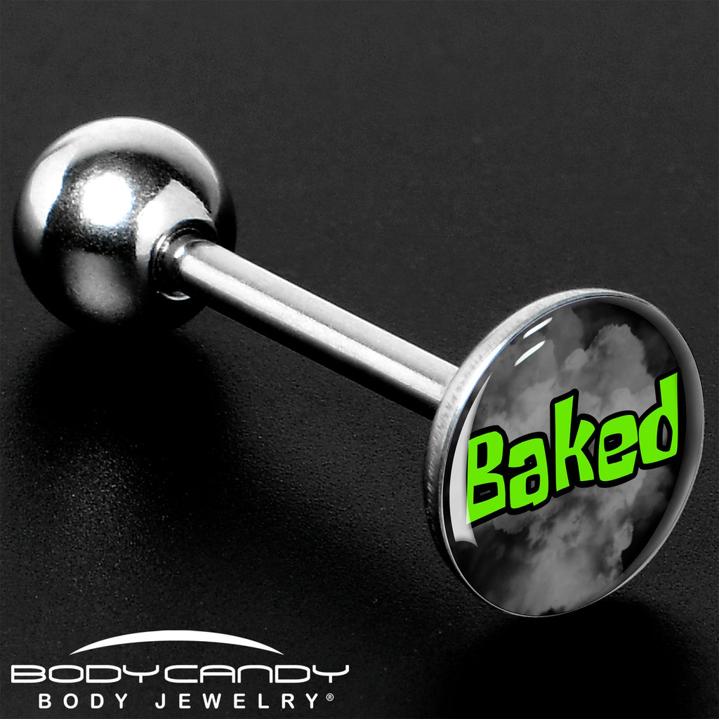 BodyCandy Logo Baked Stoner Barbell Tongue Ring by Onyx O — size reference