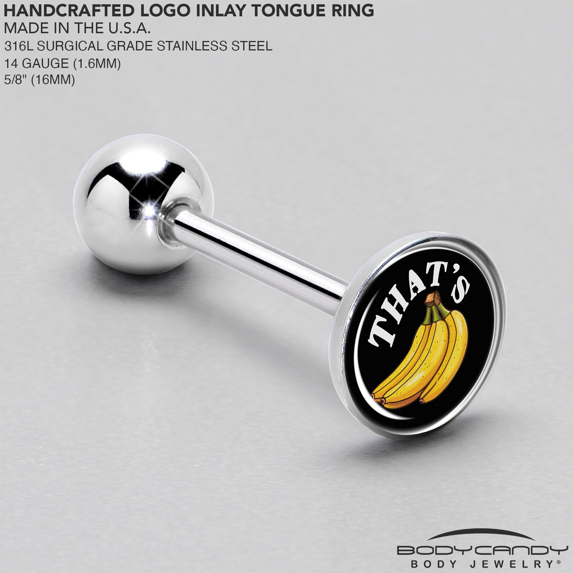 BodyCandy That is Bananas Barbell Tongue Ring by Onyx O — side view