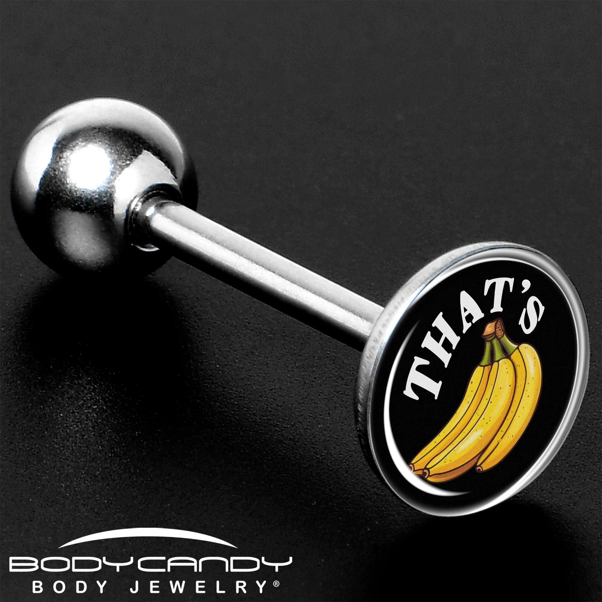 BodyCandy That is Bananas Barbell Tongue Ring by Onyx O — size reference