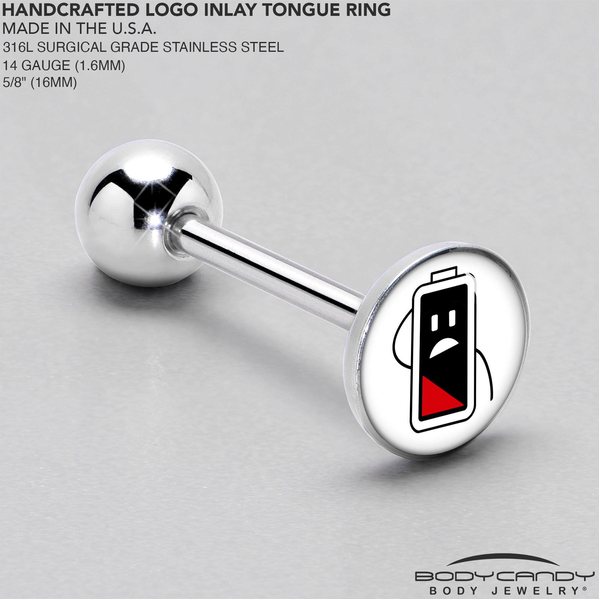 BodyCandy Battery Empty Barbell Tongue Ring by Onyx O — side view
