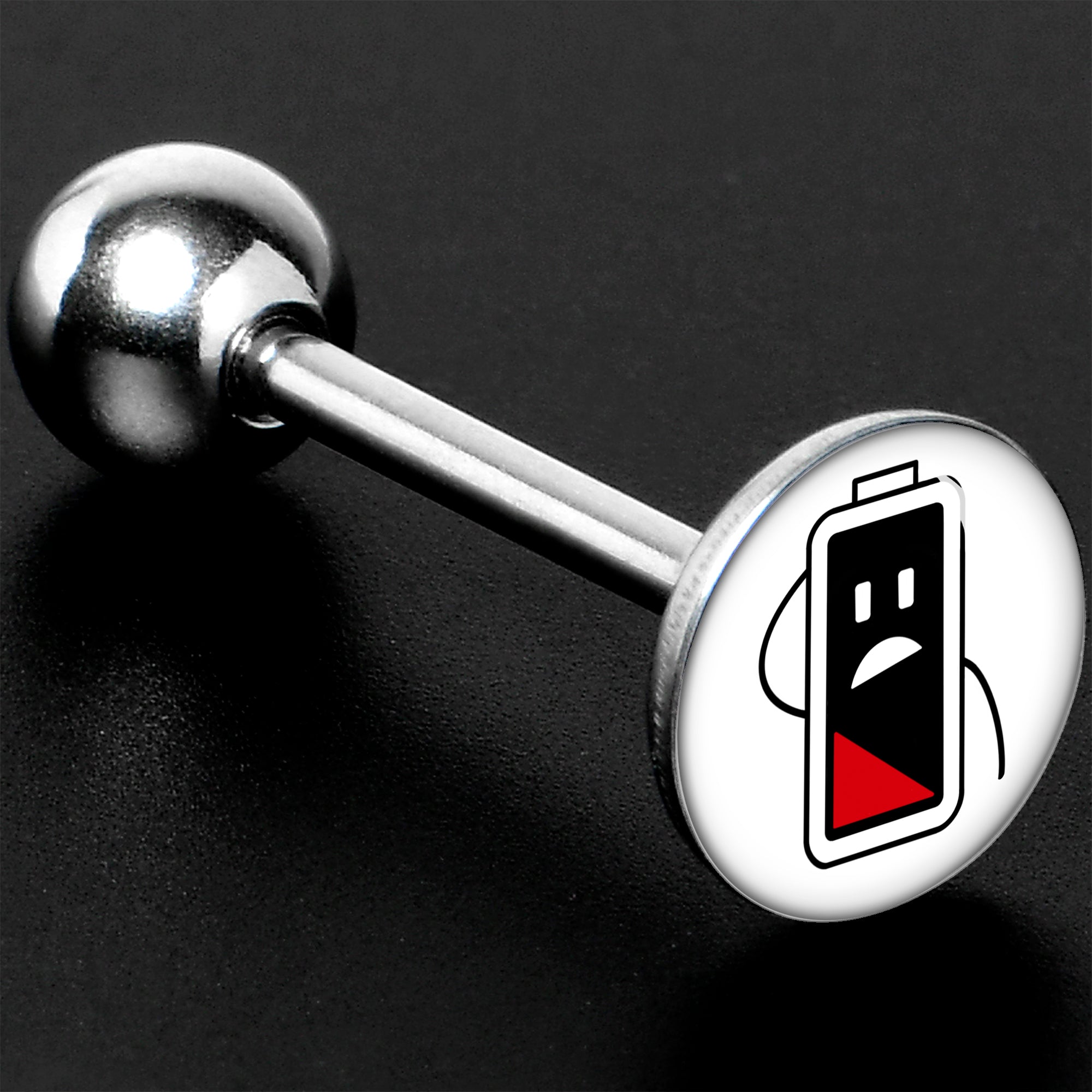 BodyCandy Battery Empty Barbell Tongue Ring by Onyx O — size reference