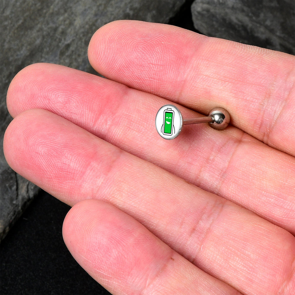 BodyCandy Battery Full Barbell Tongue Ring by Onyx O — detail close-up