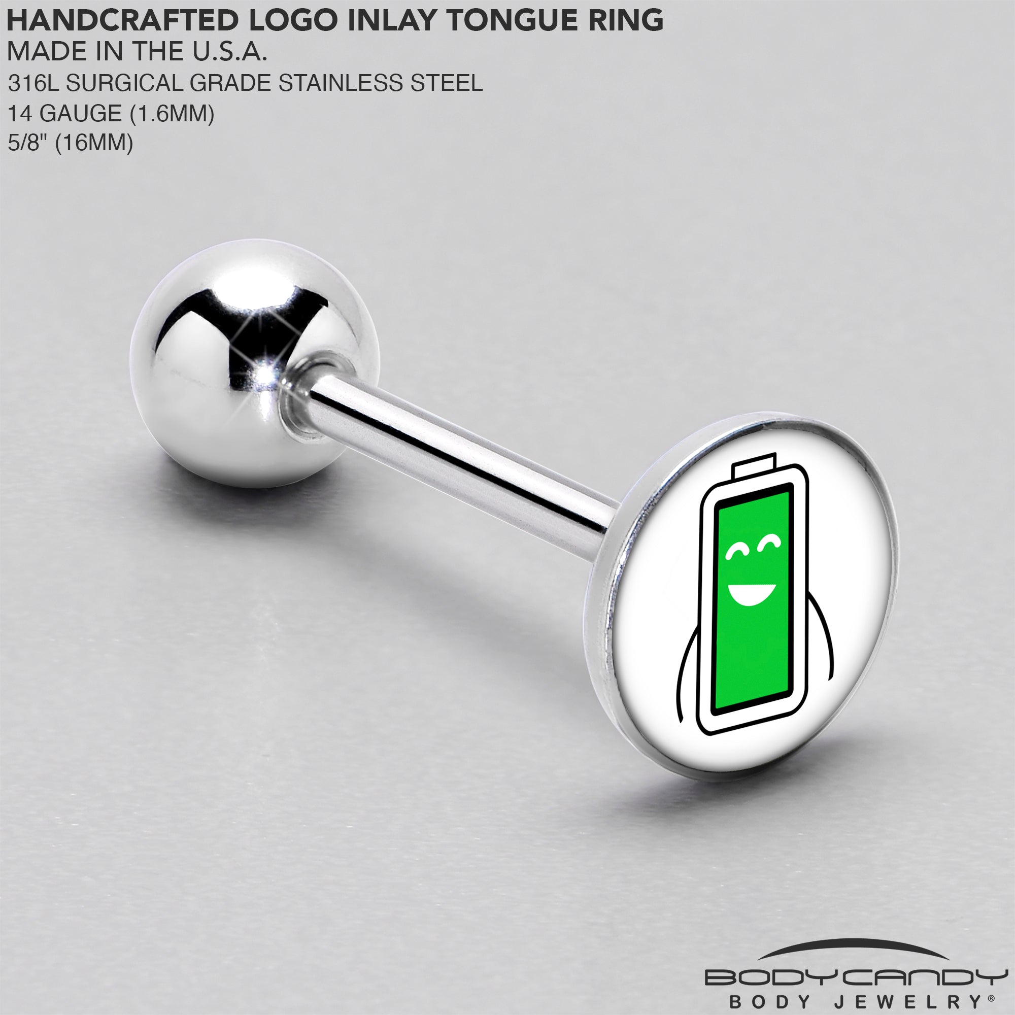 BodyCandy Battery Full Barbell Tongue Ring by Onyx O — side view