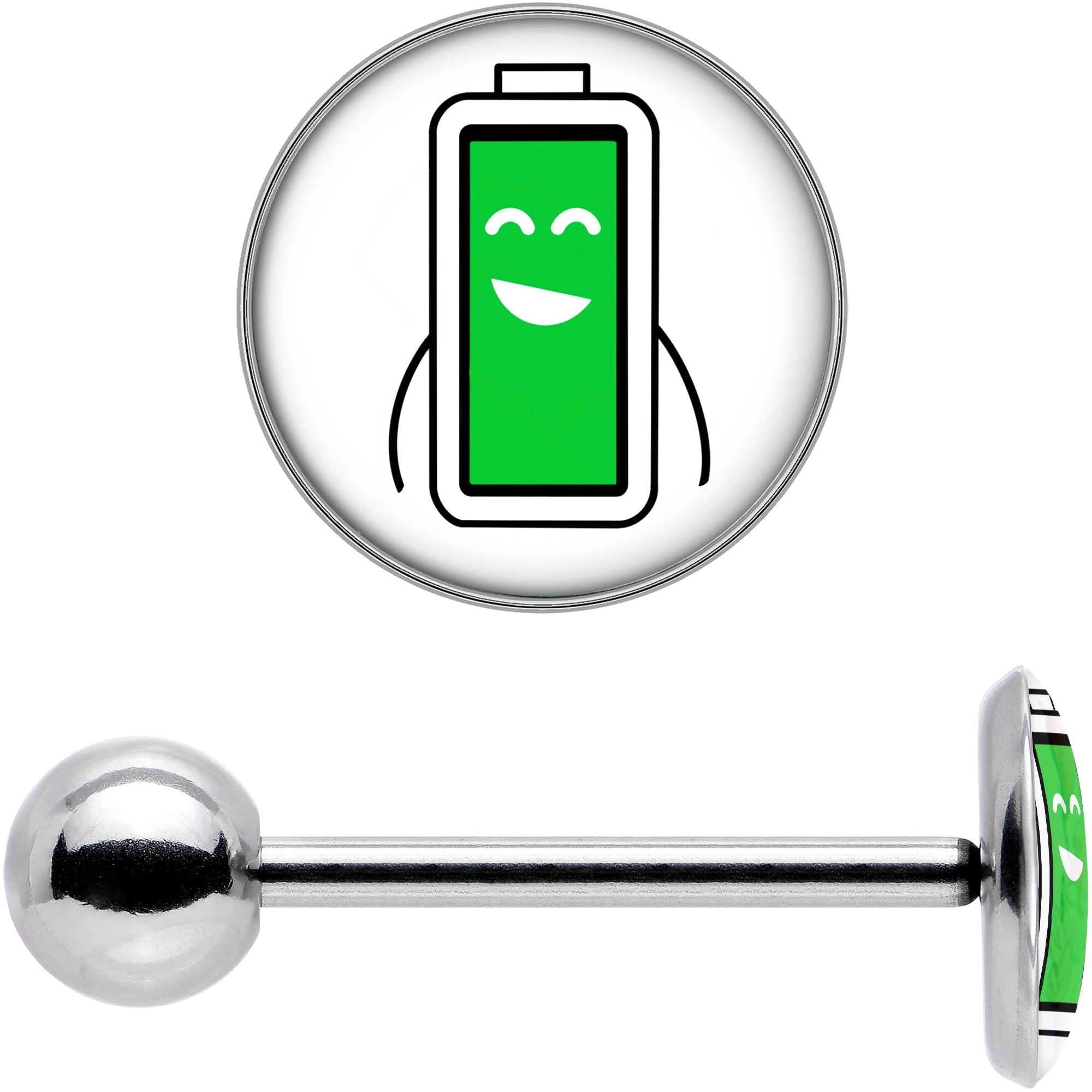 BodyCandy Battery Full Barbell Tongue Ring by Onyx O — in-use photo