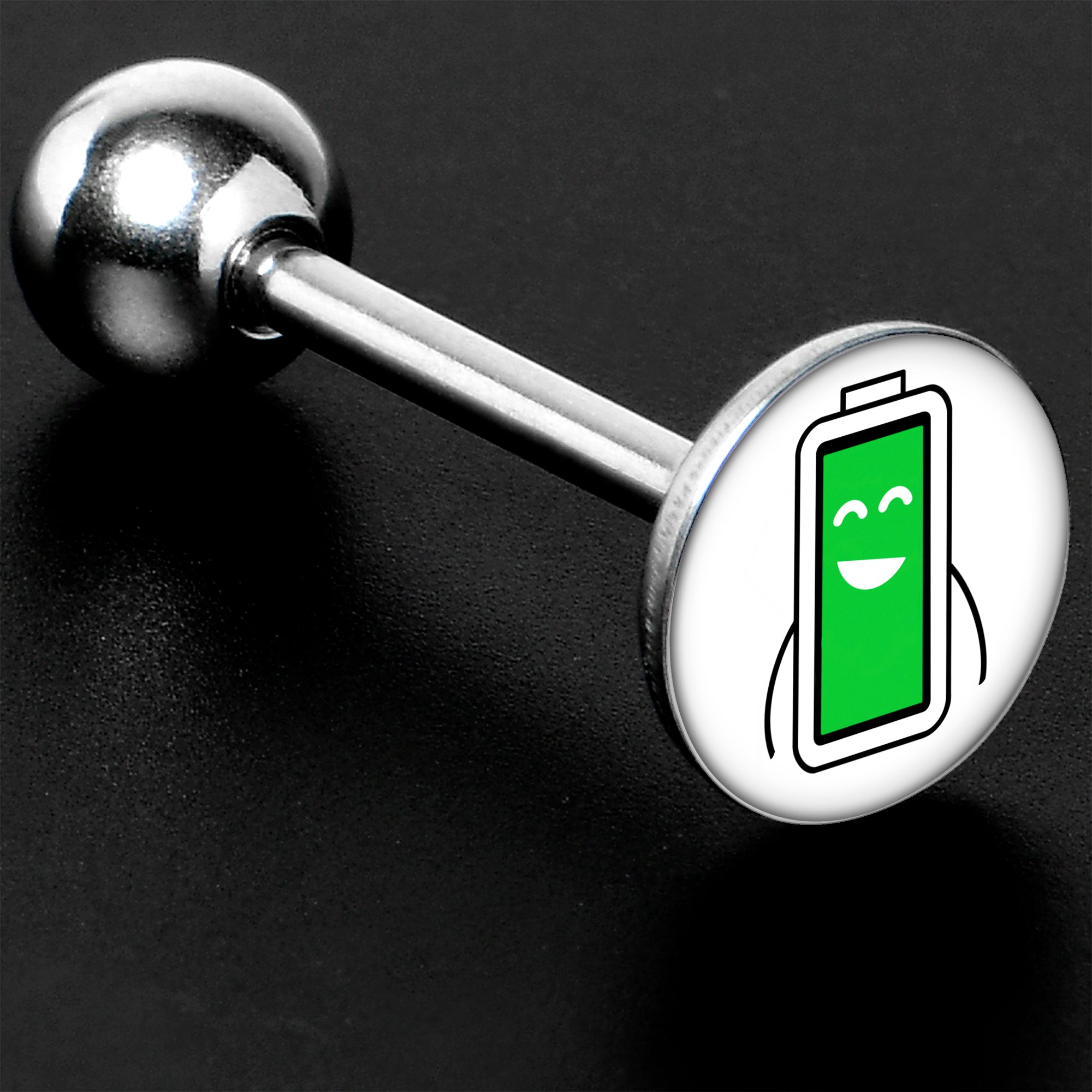 BodyCandy Battery Full Barbell Tongue Ring by Onyx O — size reference