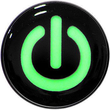 BodyCandy Power Button Glow in the Dark Black Anodized Barbell Tongue Ring — color detail