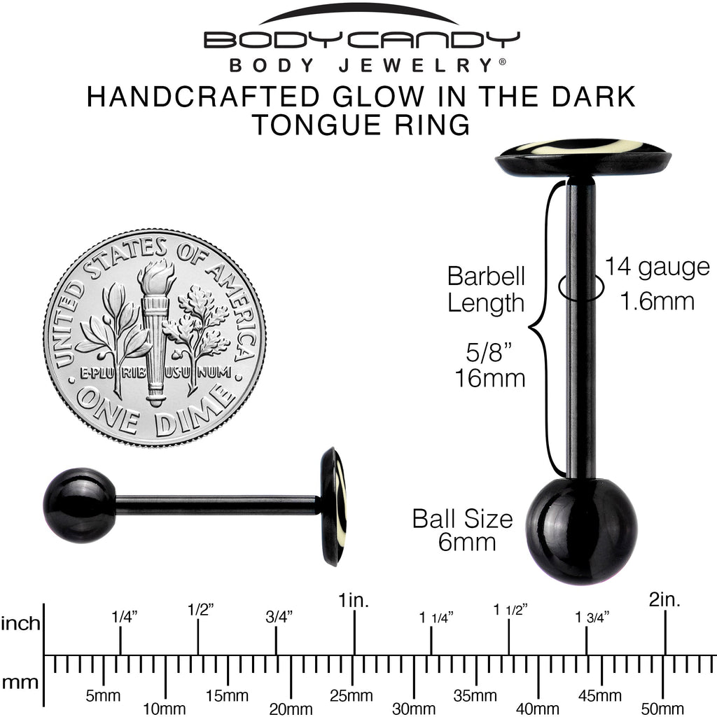BodyCandy Power Button Glow in the Dark Black Anodized Barbell Tongue Ring — packaging