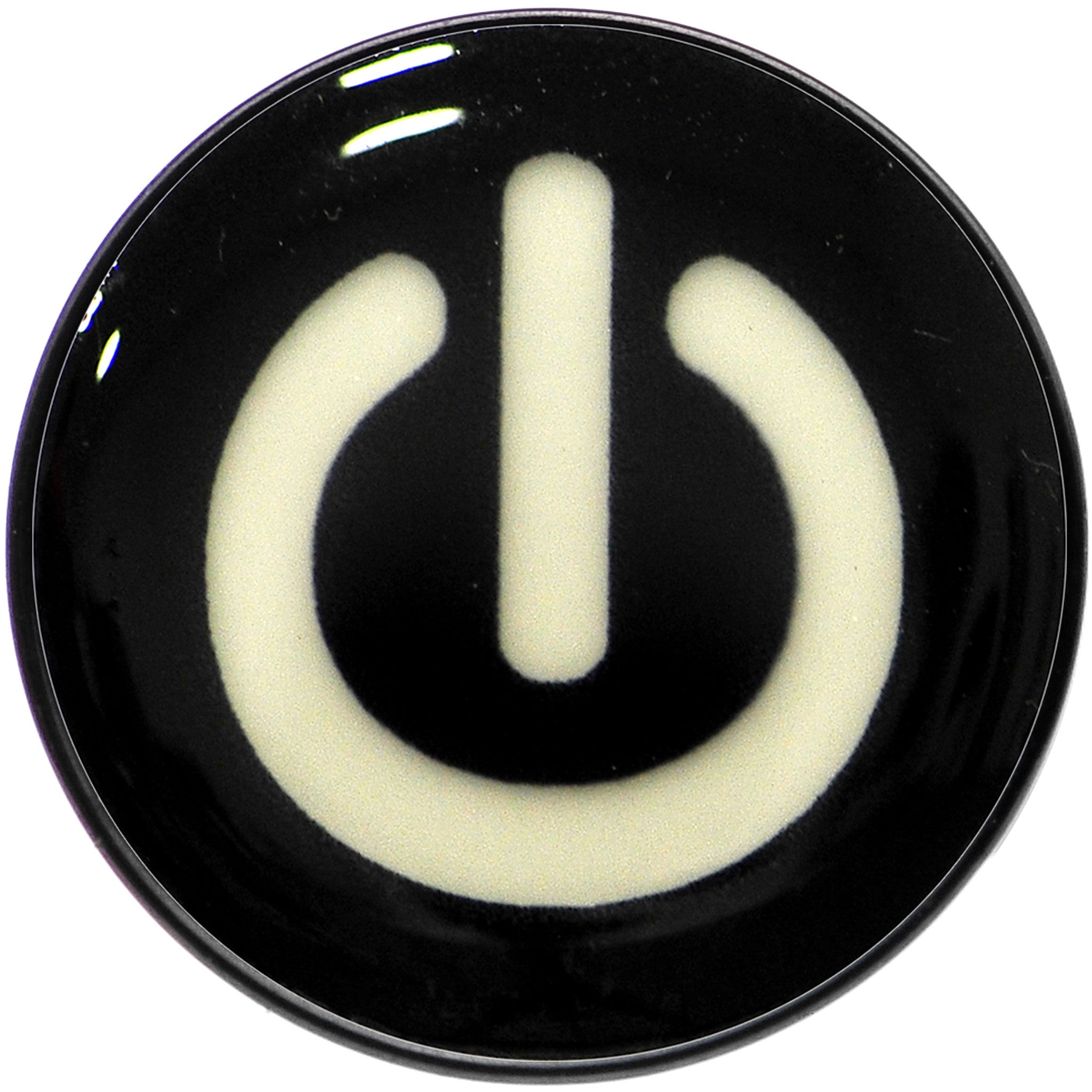 BodyCandy Power Button Glow in the Dark Black Anodized Barbell Tongue Ring — in-use photo