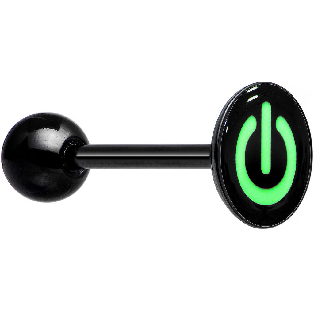 BodyCandy Power Button Glow in the Dark Black Anodized Barbell Tongue Ring — back view