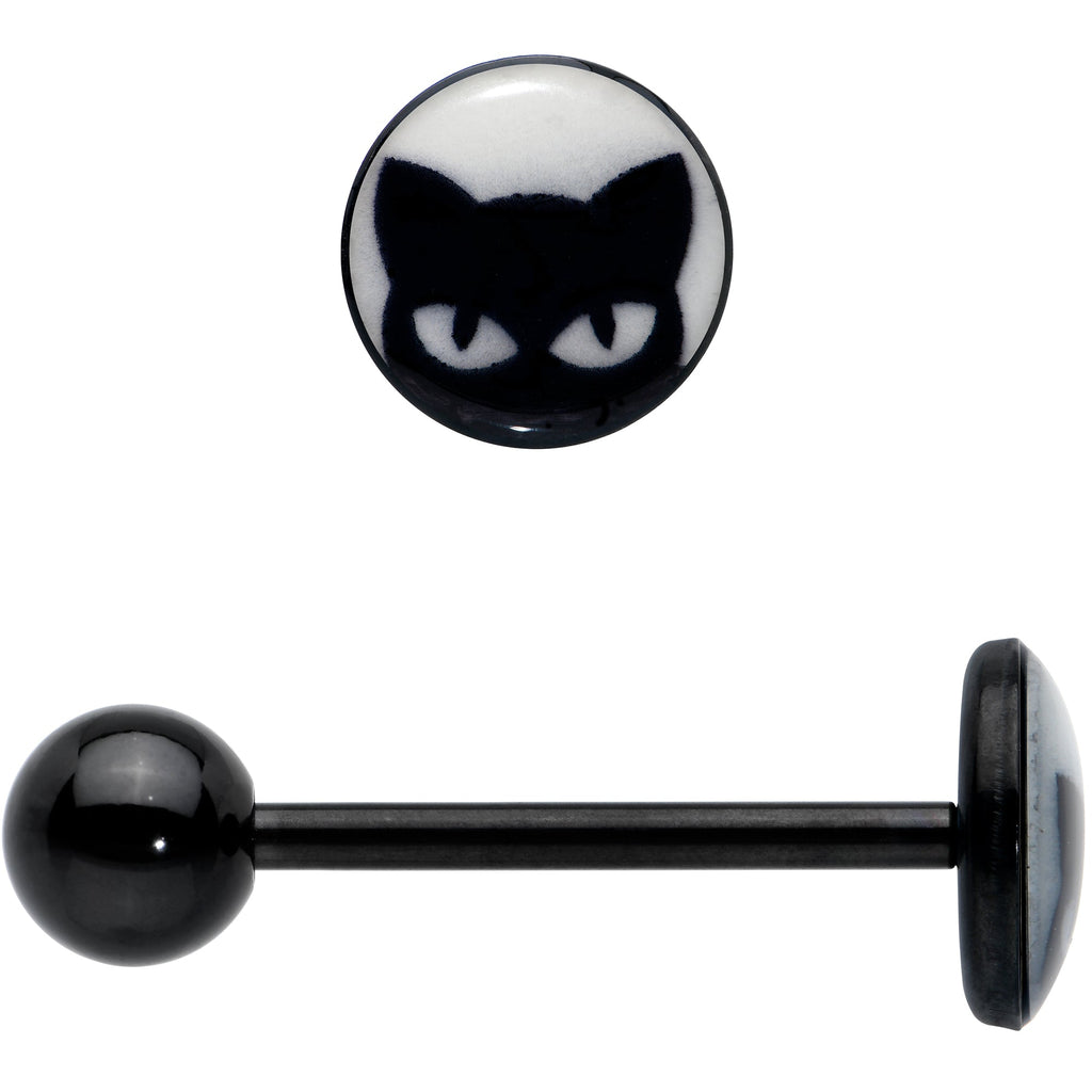 BodyCandy Glow in the Dark Black Anodized Peeking Black Cat Barbell Tongue Ring by Onyx O — lifestyle context