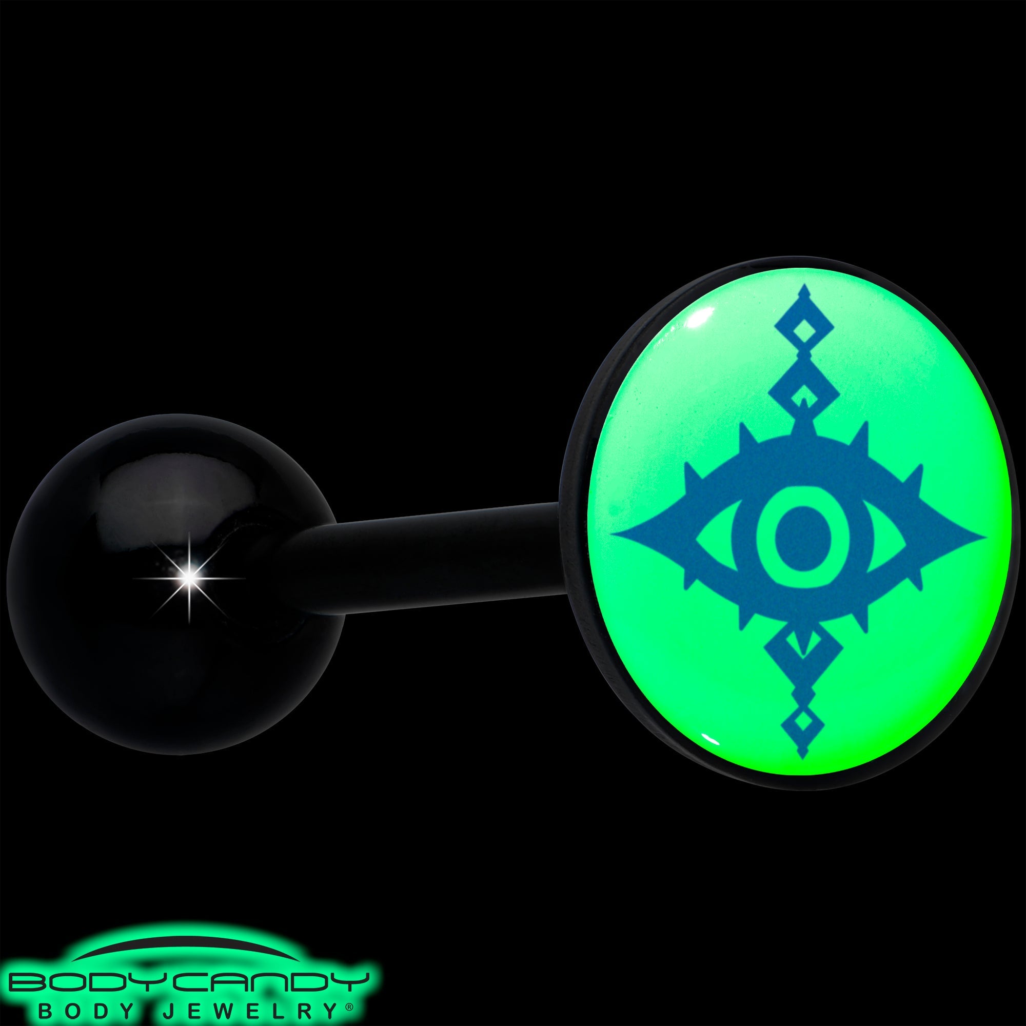 BodyCandy Glow in the Dark Black Anodized Evil Eye Barbell Tongue Ring by Onyx O — alternative angle
