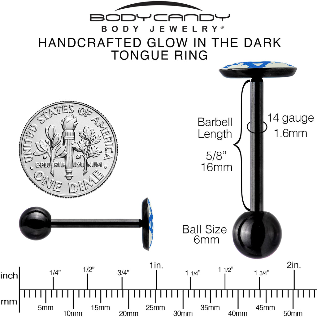 BodyCandy Glow in the Dark Black Anodized Evil Eye Barbell Tongue Ring by Onyx O — in-use photo
