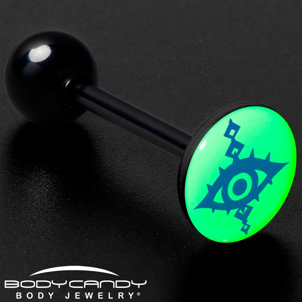 BodyCandy Glow in the Dark Black Anodized Evil Eye Barbell Tongue Ring by Onyx O — size reference