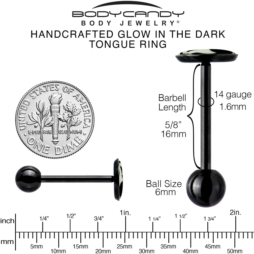 BodyCandy Glow in the Dark Black Anodized Fishbowl Kitty Cat Barbell Tongue Ring by Onyx O — size reference