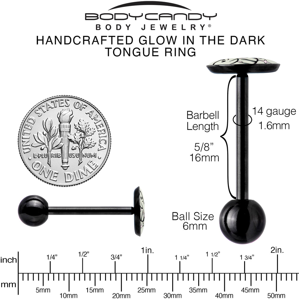 BodyCandy Glow in the Dark Black Anodized Halloween Ghost and Dog Barbell Tongue Ring by Onyx O — in-use photo