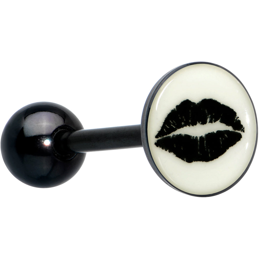 BodyCandy Black Glow in the Dark Lipstick Kiss Mark Barbell Tongue Ring by Onyx O — main product shot