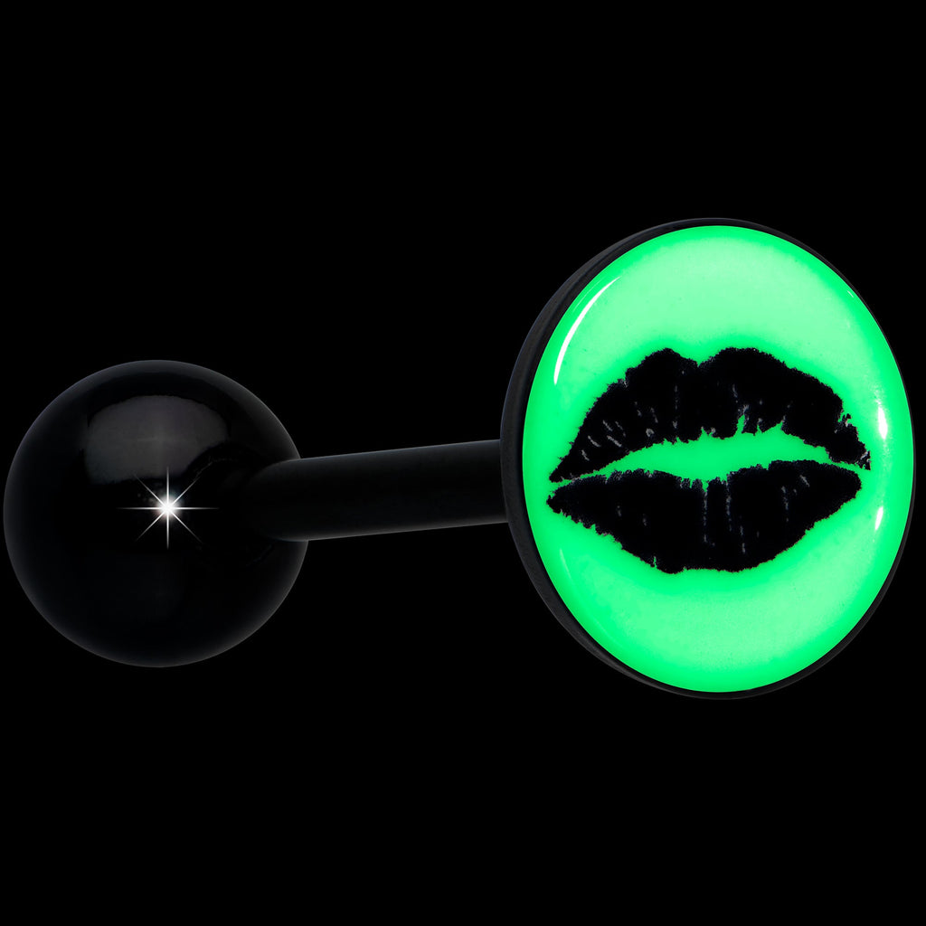 BodyCandy Black Glow in the Dark Lipstick Kiss Mark Barbell Tongue Ring by Onyx O — alternative angle