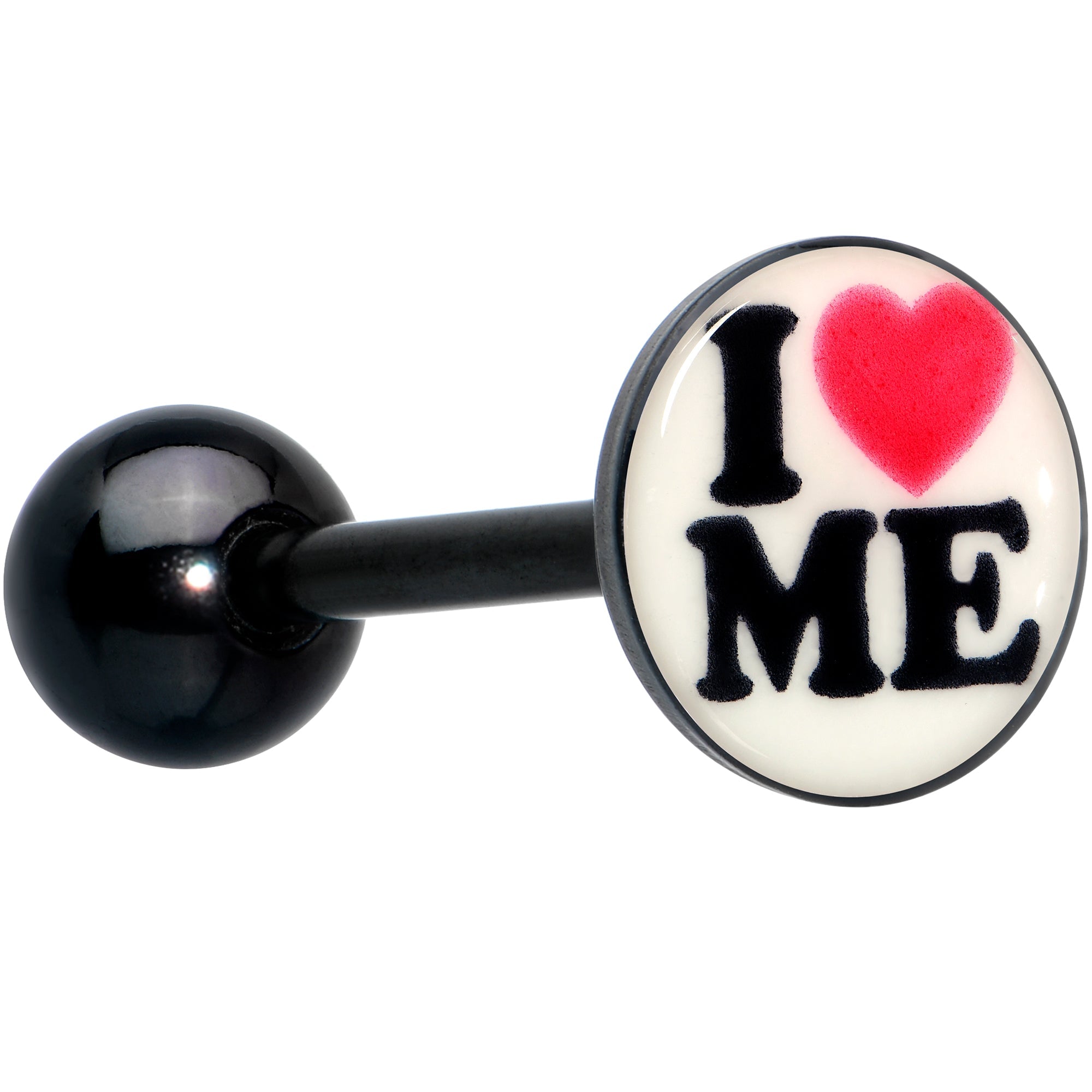 BodyCandy Black Glow in the Dark I Love Me Barbell Tongue Ring by Onyx O — main product shot