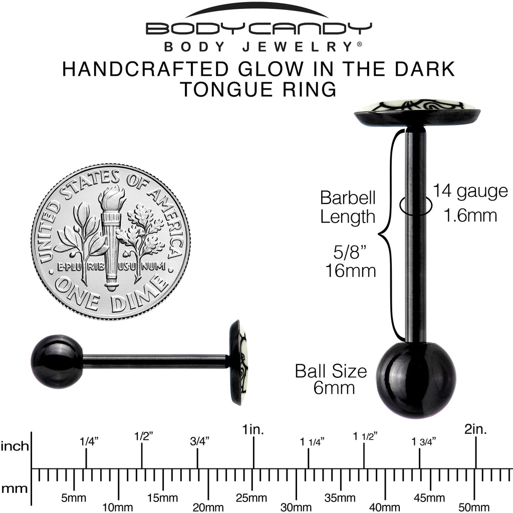 BodyCandy Glow in the Dark Black Anodized Kitty Cat Barbell Tongue Ring by Onyx O — in-use photo