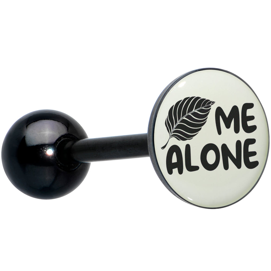 BodyCandy Glow in the Dark Black Anodized Leaf Me Alone Barbell Tongue Ring by Onyx O — main product shot