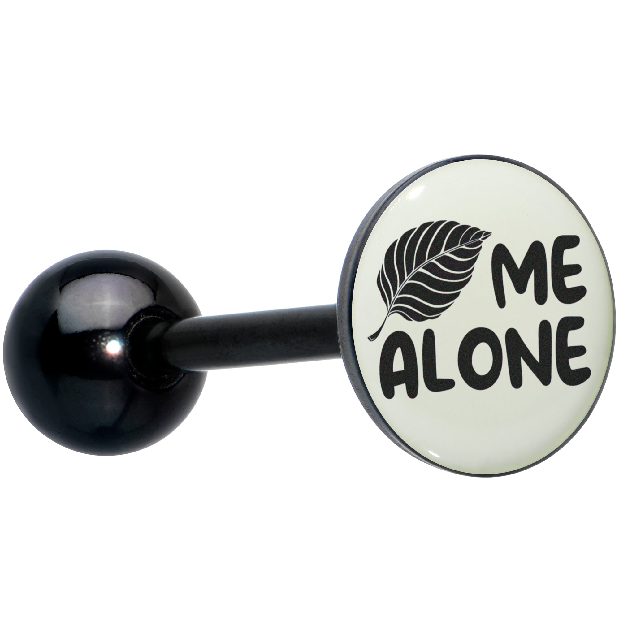BodyCandy Glow in the Dark Black Anodized Leaf Me Alone Barbell Tongue Ring by Onyx O — main product shot