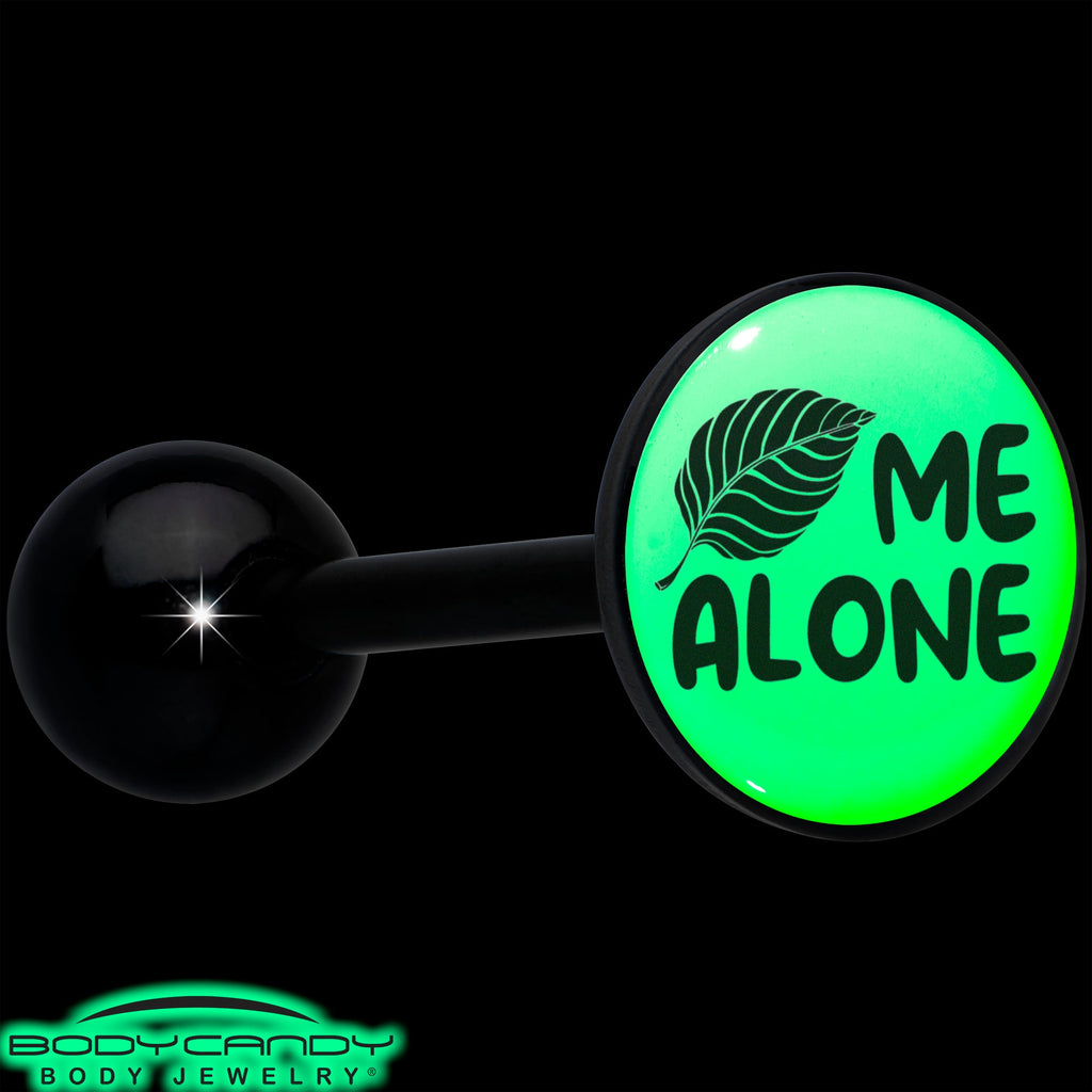 BodyCandy Glow in the Dark Black Anodized Leaf Me Alone Barbell Tongue Ring by Onyx O — alternative angle