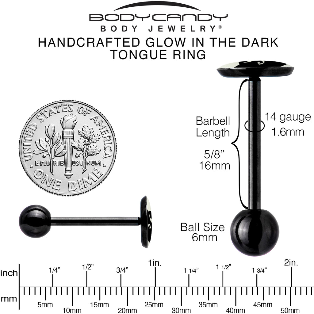 BodyCandy Glow in the Dark Black Anodized Mystic Kitty Cat Barbell Tongue Ring by Onyx O — in-use photo