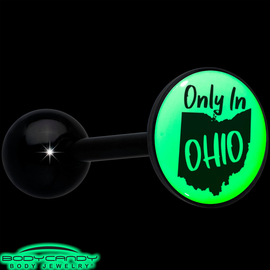 BodyCandy Glow in the Dark Black Anodized Only in Ohio Barbell Tongue Ring by Onyx O — alternative angle