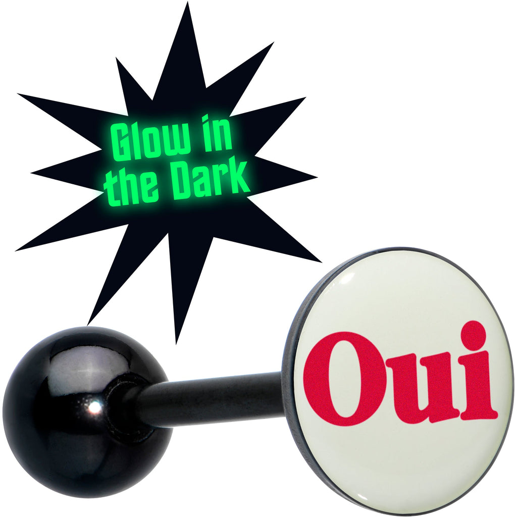 BodyCandy Glow in the Dark Black Anodized OUI Barbell Tongue Ring by Onyx O — main product shot