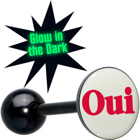 Glow in the Dark Black Anodized OUI Barbell Tongue Ring by Onyx O
