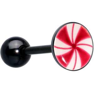 BodyCandy Glow in the Dark Black Anodized Holiday Peppermint Candy Barbell Tongue Ring by Onyx O — lifestyle context