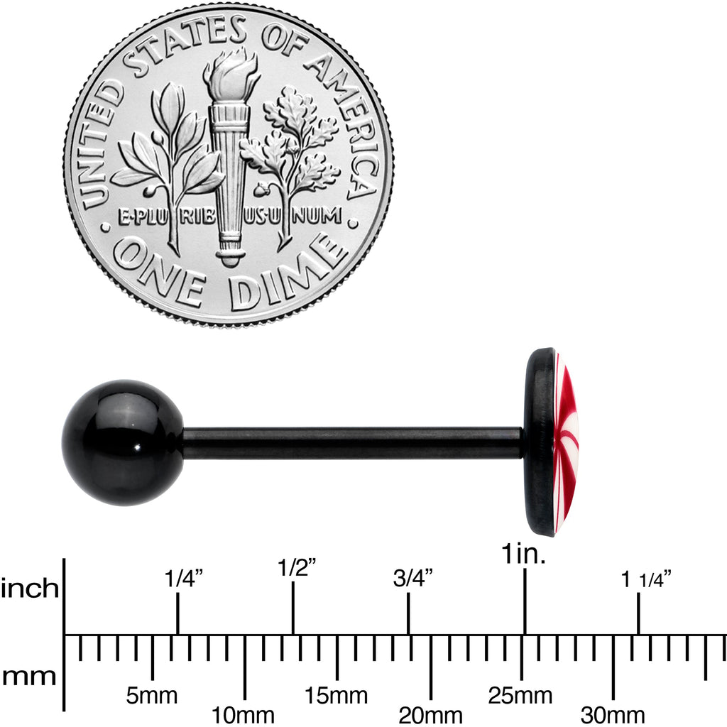 BodyCandy Glow in the Dark Black Anodized Holiday Peppermint Candy Barbell Tongue Ring by Onyx O — alternative angle