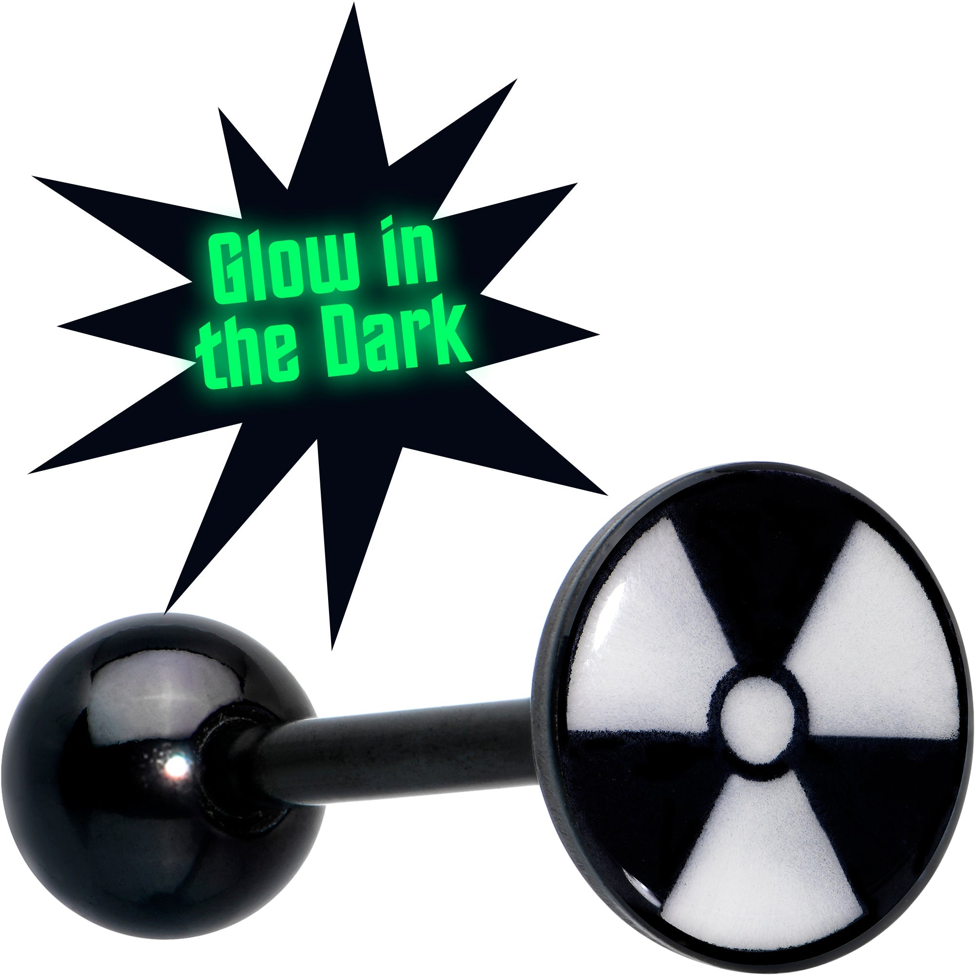 BodyCandy Glow in the Dark Black Anodized Radioactive Barbell Tongue Ring by Onyx O — main product shot