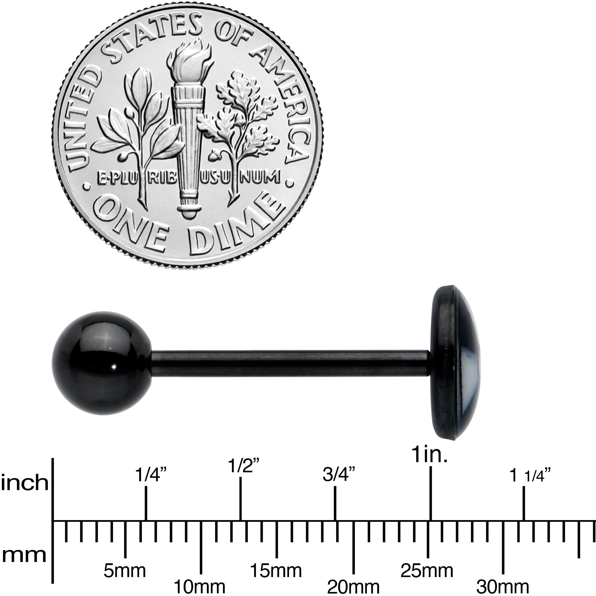 BodyCandy Glow in the Dark Black Anodized Radioactive Barbell Tongue Ring by Onyx O — side view