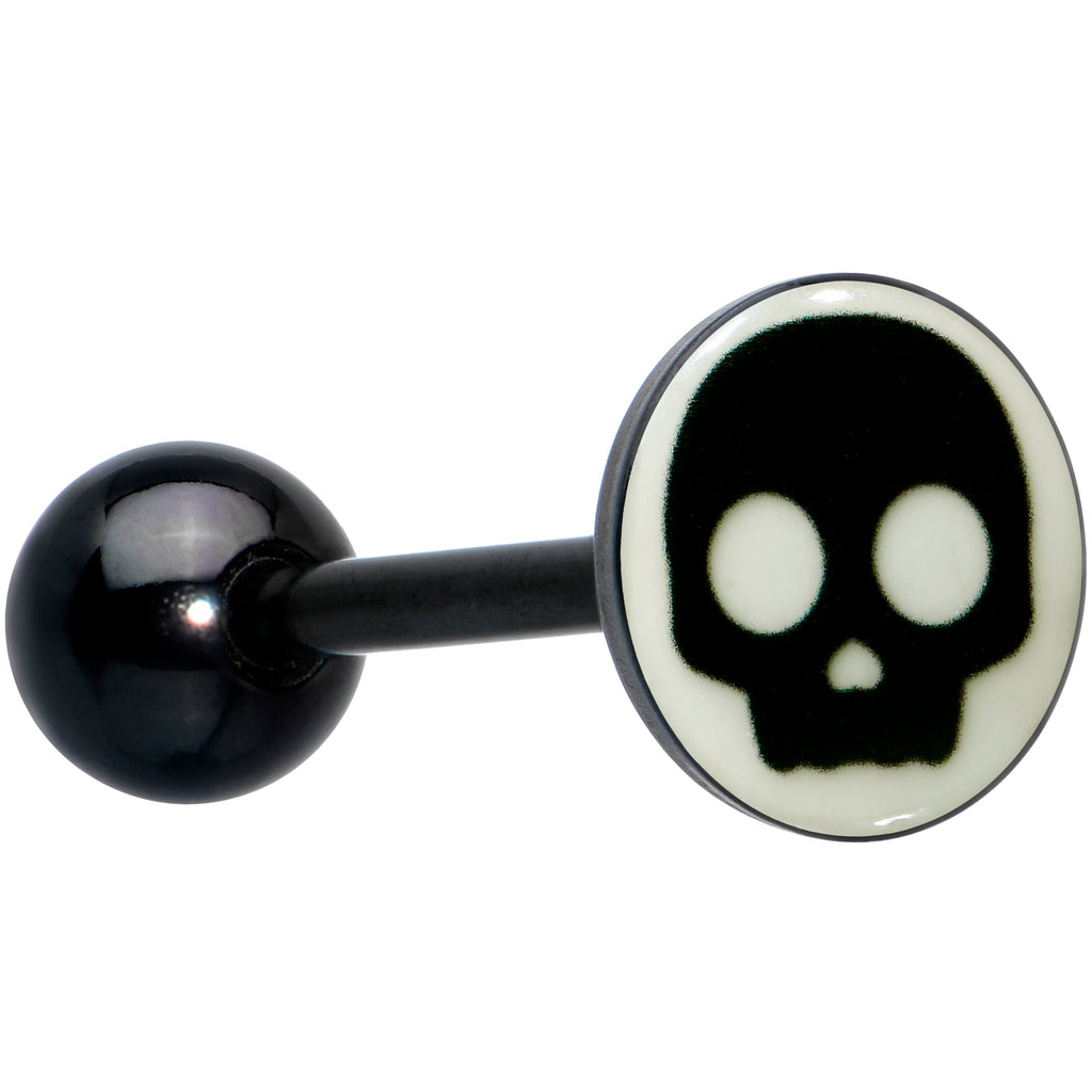 BodyCandy Glow in the Dark Black Anodized Simple Skull Barbell Tongue Ring by Onyx O — color detail
