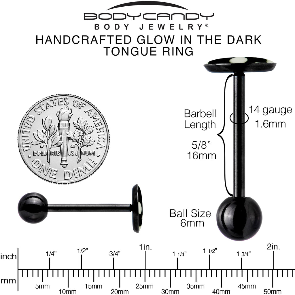 BodyCandy Glow in the Dark Black Anodized Simple Skull Barbell Tongue Ring by Onyx O — in-use photo