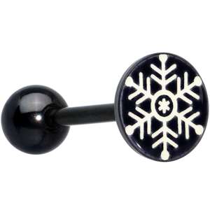 BodyCandy Black Glow in the Dark Holiday Snowflake Tongue Ring by Onyx O — main product shot
