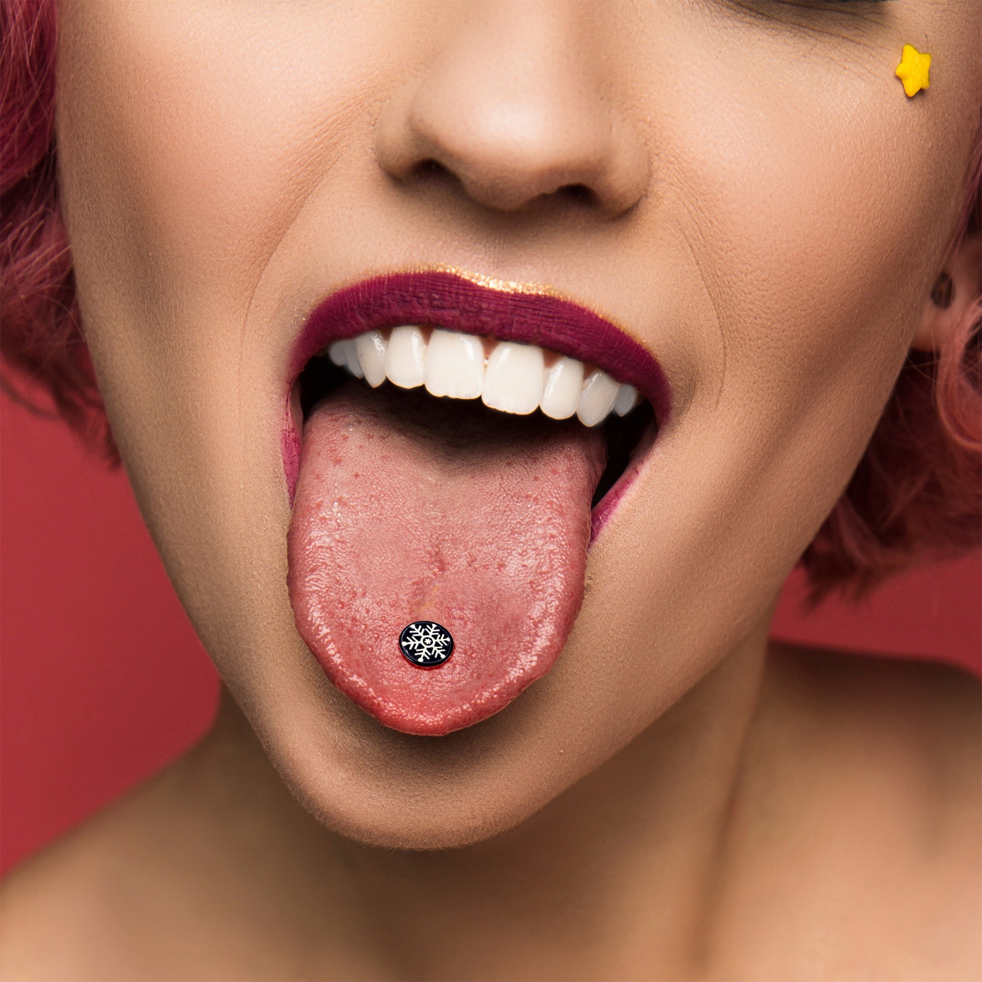BodyCandy Black Glow in the Dark Holiday Snowflake Tongue Ring by Onyx O — lifestyle context