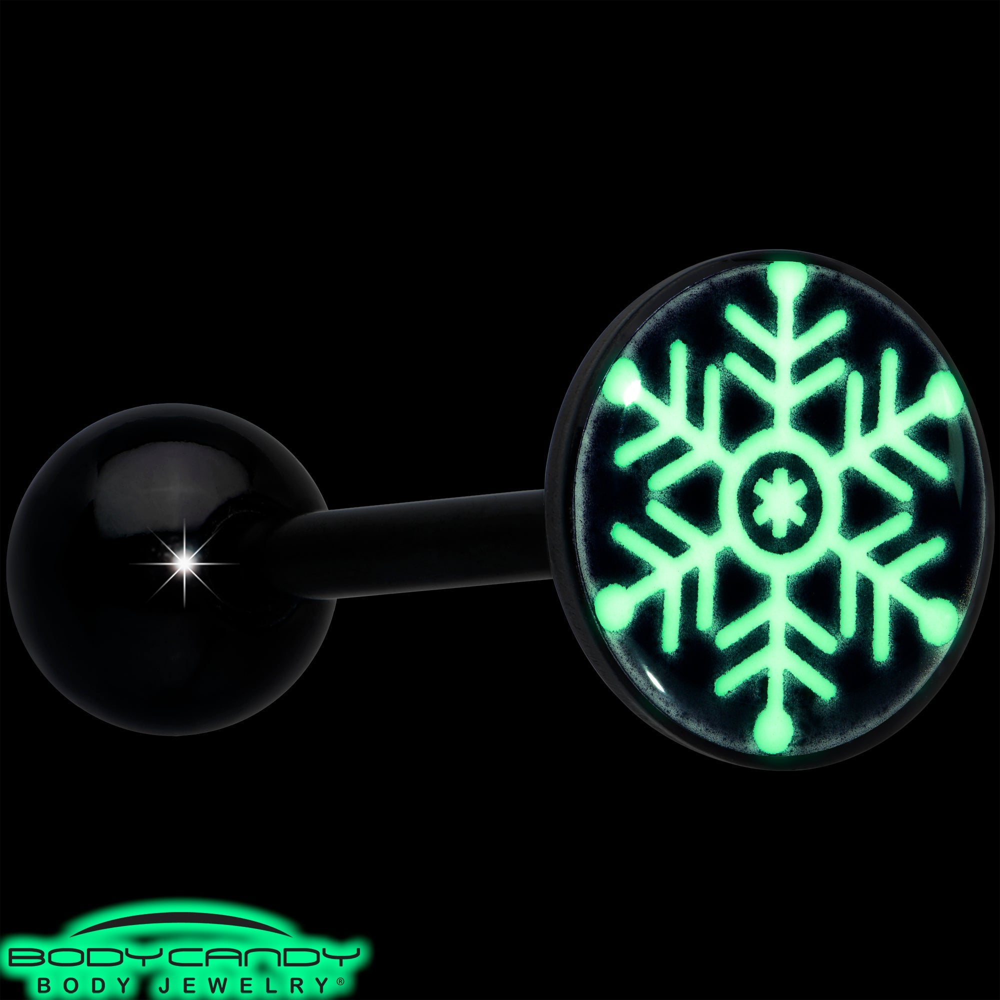 BodyCandy Black Glow in the Dark Holiday Snowflake Tongue Ring by Onyx O — alternative angle
