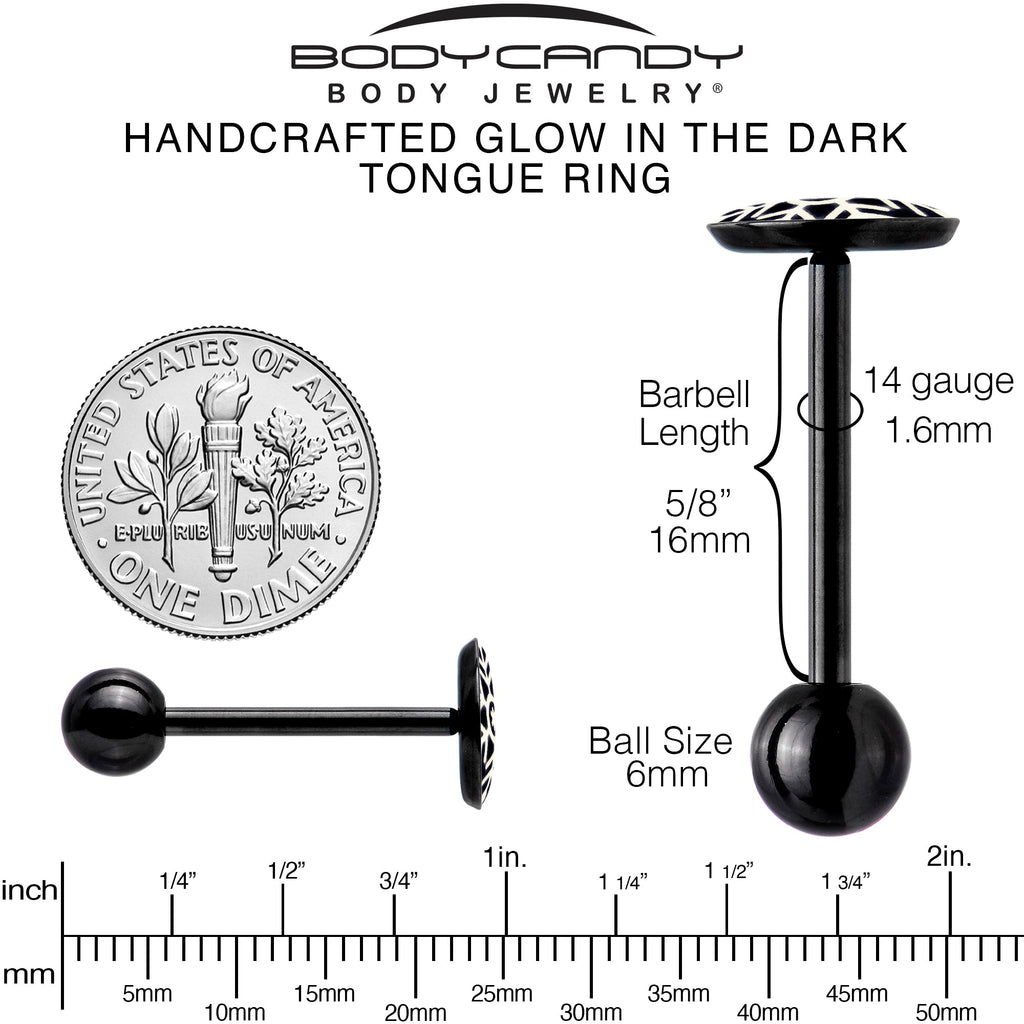 BodyCandy Black Glow in the Dark Holiday Snowflake Tongue Ring by Onyx O — in-use photo
